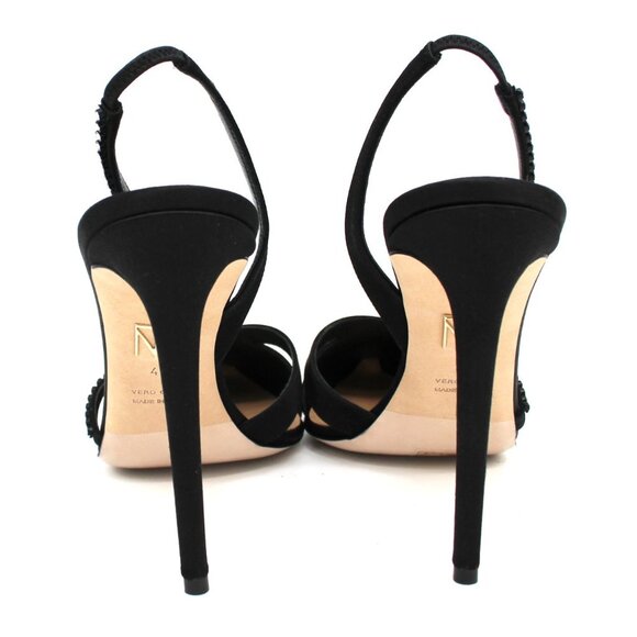 Tamara Mellon Room Key 105 Black Satin Crystal Slingback Pointed Heels 41 NEW - Picture 5 of 8